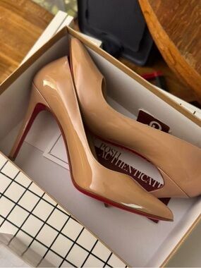 Christian Louboutin Nude Patent Pointed-Toe Stiletto Pumps